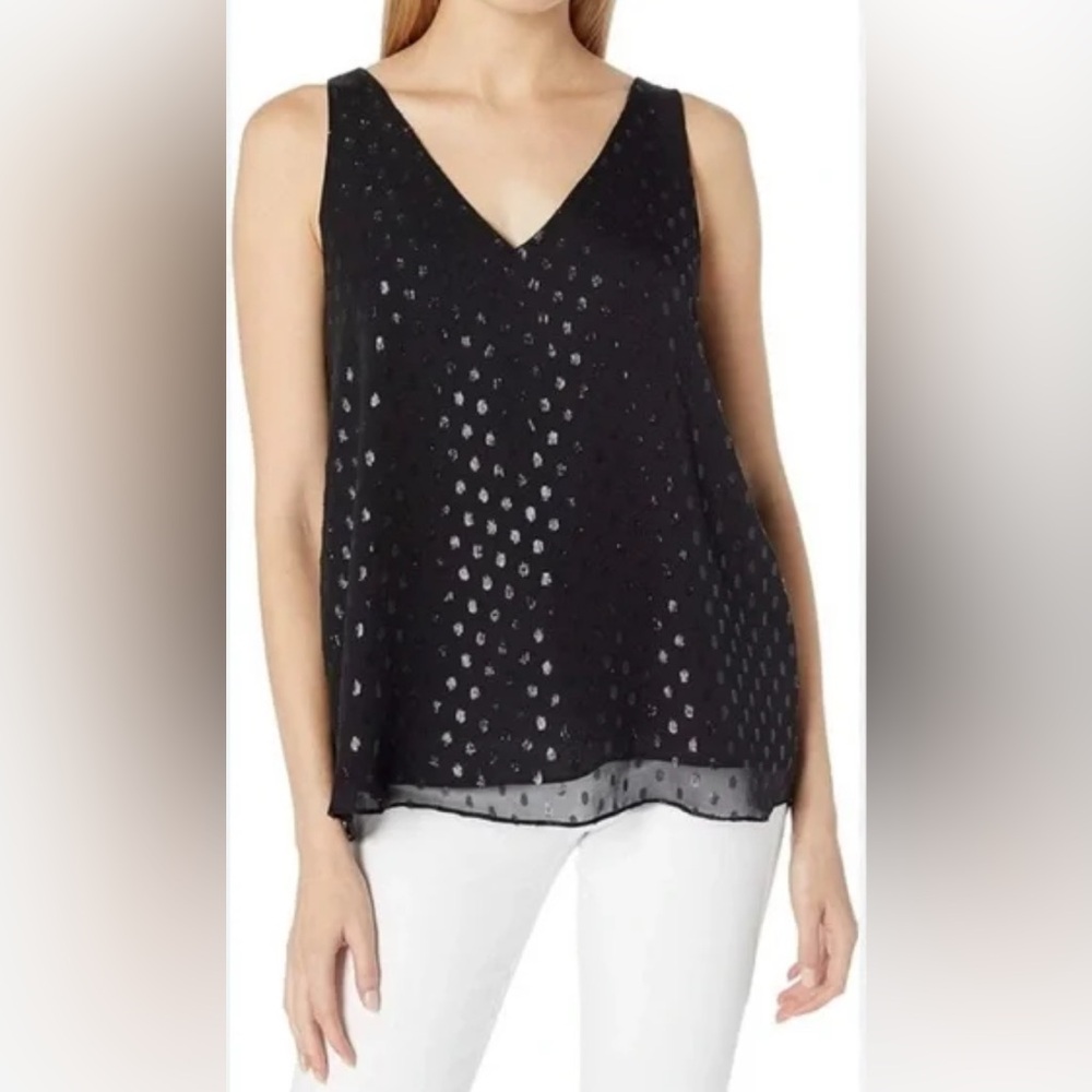 Lilly Pulitzer Florin Black Silk Top In Onyx Moroccan Metallic